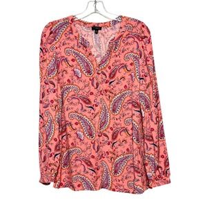 Talbots Romantic Boho Pink Paisley Blouse Women Size M Indie Coastal Grandmother
